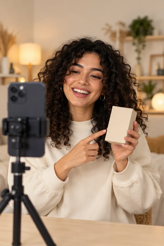 Illustrative creator filming a product video
